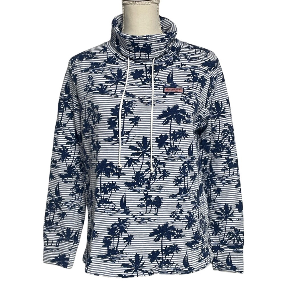 Vineyard Vines Martha's Vineyard Blue Palm Tree Stripe Pullover Women's XS
